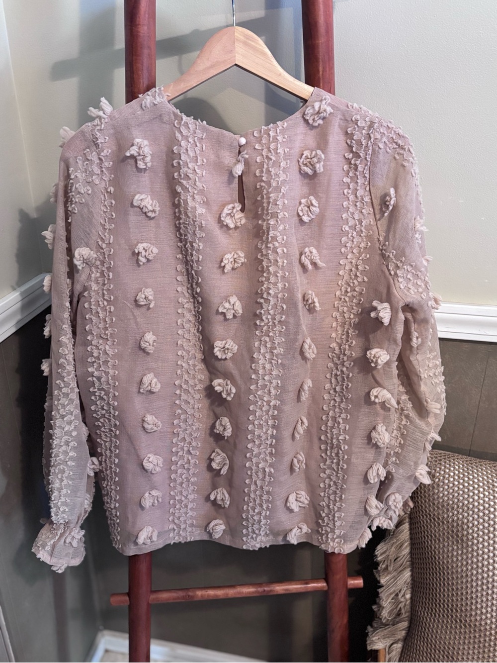 Bohme Pom-Pom Textured Long-Sleeve Blouse Boho Feminine - Picture 2 of 8